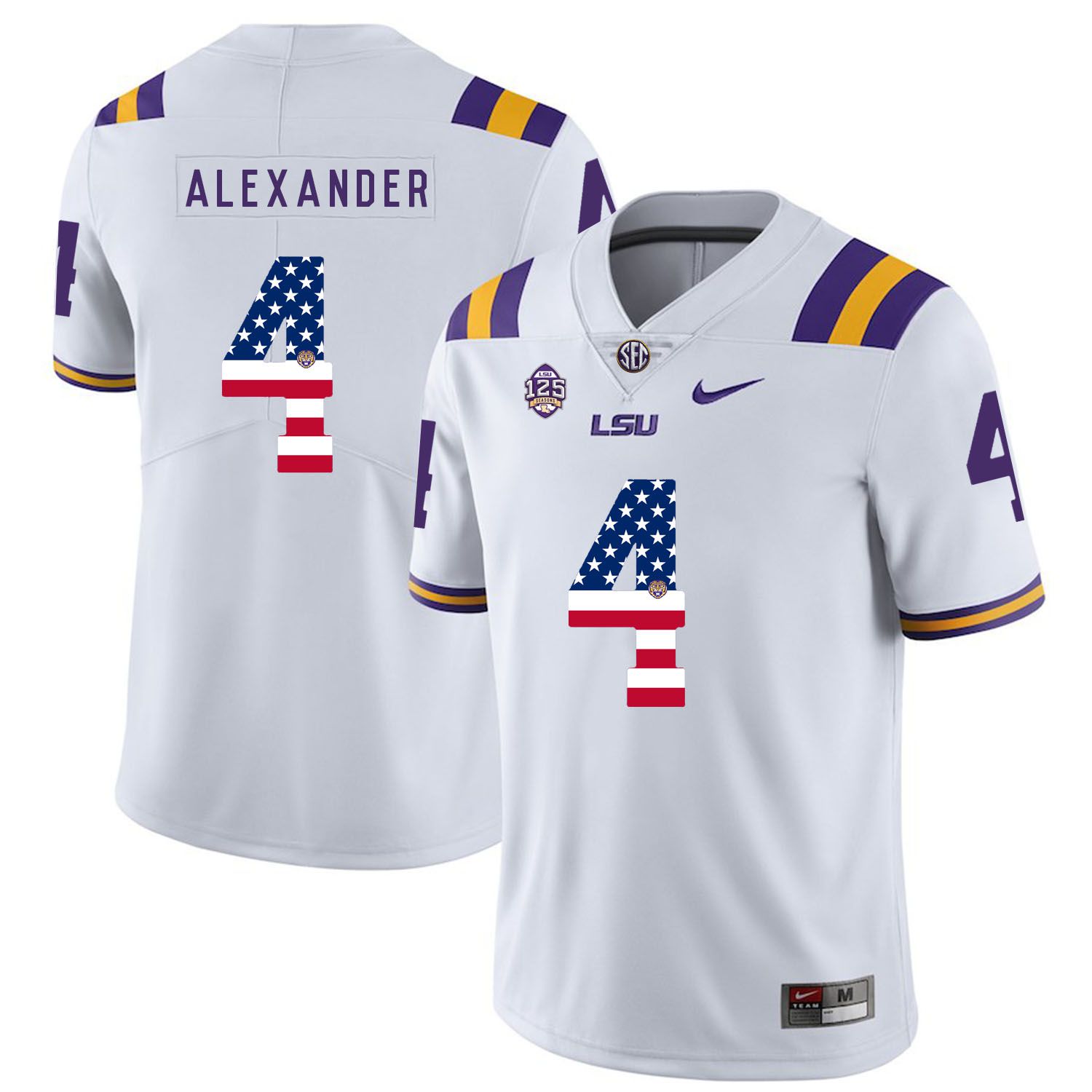 Men LSU Tigers 4 Alexander White Flag Customized NCAA Jerseys